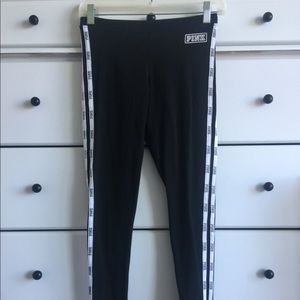 Black leggings with White stripe on side from pink